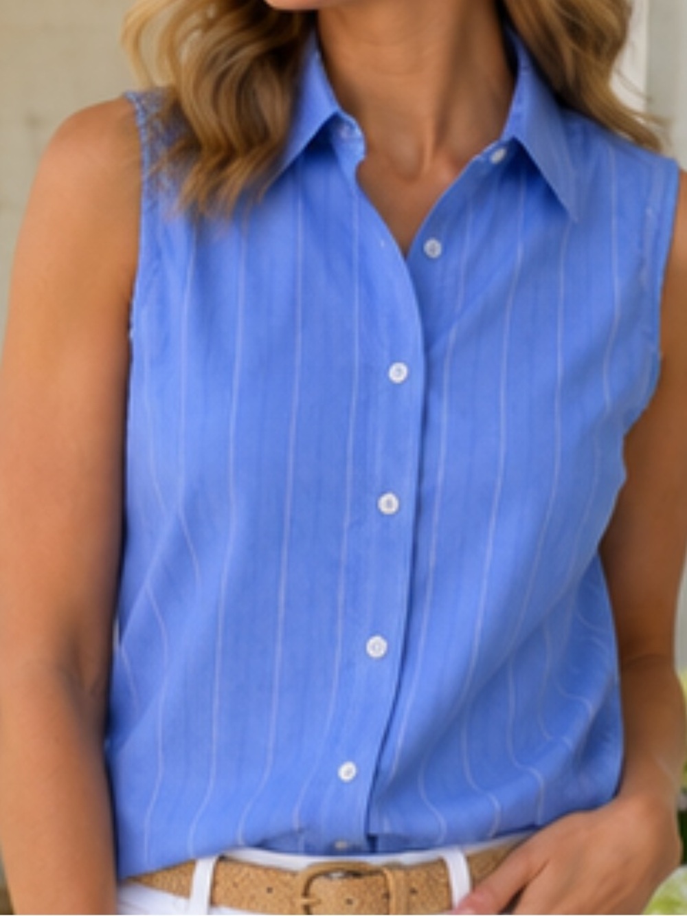 NWT COURT & ROWE Milano Estate Sleeveless Blouse In Villa Azul Size XXSmall